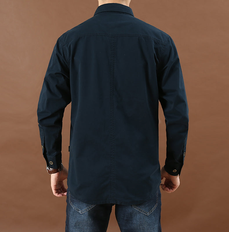 Pure Cotton Casual Shirt Men Oversize Loose Long Sleeve Cargo Shirts Men's Clothing High Quality Solid Tooling Shirt 5XL