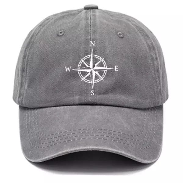 Men's Compass Print Washed Cotton Peaked Cap