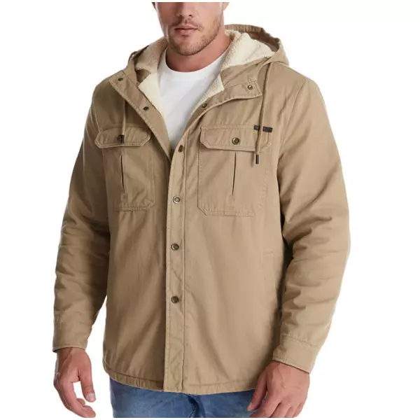 Men's Cashmere Multi Pocket Hooded Shirt Jacket