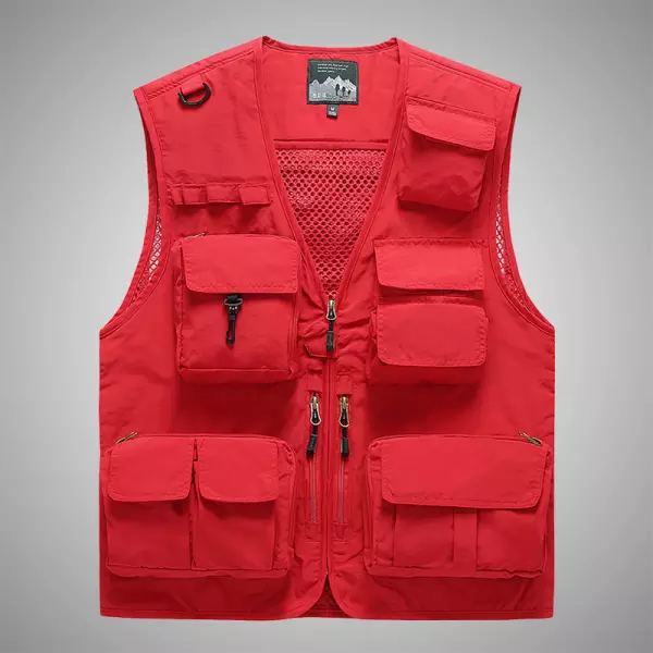 Men's Mesh Multi Pocket Detachable Back Breathable Outdoor Multifunctional Vest